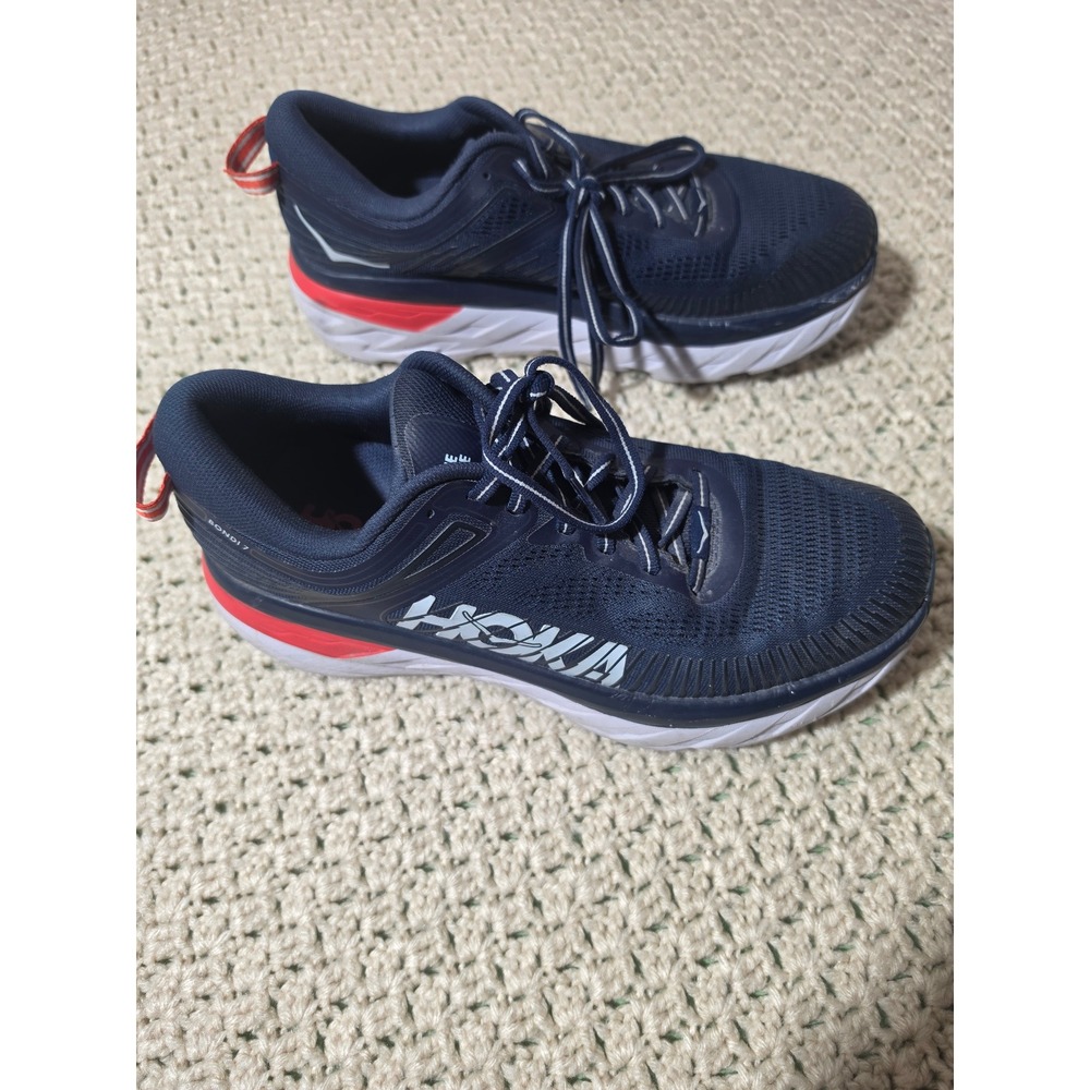 Hoka One One Bondi 7 Running Shoes Womens 9.5 Blue Excellent Cushioned Sneakers